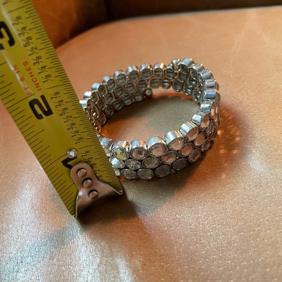 Spiral rhinestone triple band bracelet iridescent rainbow glam layering stack - Picture 7 of 7